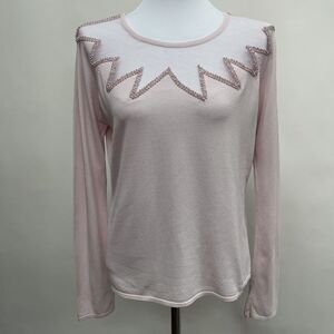 A. D. Originals Women's Top Medim Light Pink Sheer Rhinestones